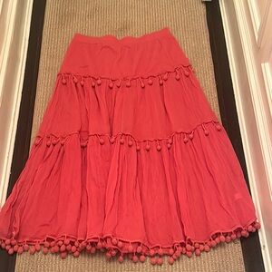 Calypso St Barth Coral Pom-Pom Tiered Skirt Large cotton $395